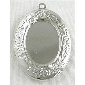 Necklace Photo Locket, Platinum Plated, copper, 22x32mm [FDCPD029PP]