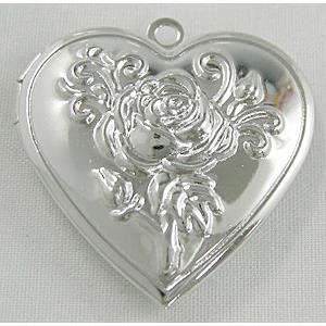 Lover Locket, heart pendants, Platinum Plated, Copper, 28x30mm [FDCPD033PP]