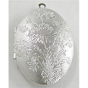 Locket pendant for necklace, copper, platinum plated, 27x42mm [FDCPD036PP]