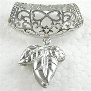hinged bail and leaf pendant for necklace, copper, platinum plated, 32x35mm, hole: 6x8mm, bail:20x20mm [FDCPD041PP]