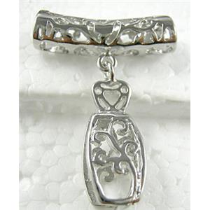 hinged and pinch bail for necklace, copper, platinum plated, 27x35mm, tube:7mm dia, 27mm length [FDCPD043PP]