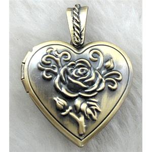 heart Locket, copper, necklace pendant, Bronze plated, 28mm dia, nickel free [FDCPD058BP]