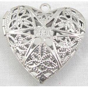 Locket Pendant, Heart, Copper, Platinum Plated, 25mm dia [FDCPD059PP]
