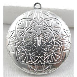 Necklace Locket pendant, Copper, Platinum Plated, 32mm dia [FDCPD060PP]