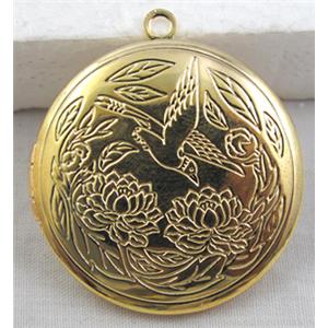 Necklace Locket pendant, Copper, Gold Plated, 32mm dia [FDCPD061GP]