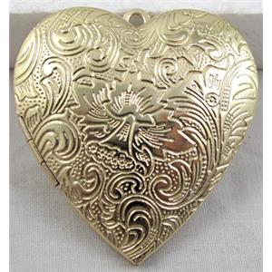 Heart Locket Pendant, Copper, Gold Plated, 40mm dia [FDCPD062GP]