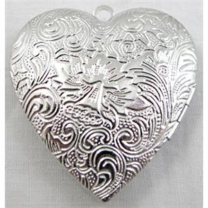 Heart Pendant Locket, Platinum Plated, Copper, 40mm dia [FDCPD062PP]