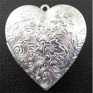necklace Locket heart pendant, copper, silver plated, 40mm wide [FDCPD062SP]