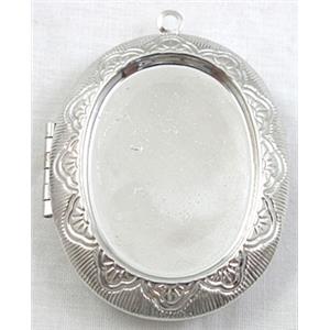 Locket Pendant with cabochon pad, Copper, Platinum Plated, 40x48mm [FDCPD064PP]