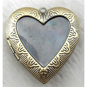 necklace heart pendant with cabochonpad, Locket, copper, Bronze plated, 40x42mm, nickel free [FDCPD106BP]