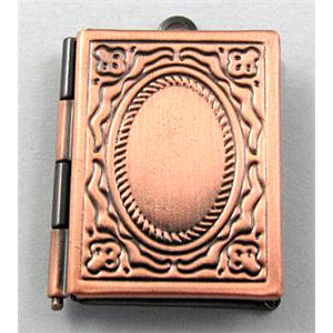 necklace Locket pendant, copper, red copper plated, 18x23mm, nickel free [FDCPD108RP]