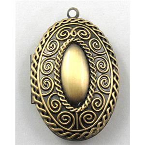 necklace Locket pendant, oval, copper, Bronze plated, 26x38mm, nickel free [FDCPD110BP]