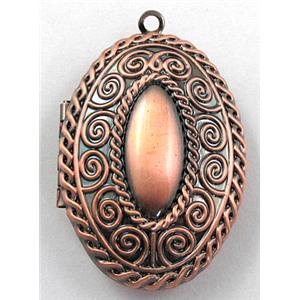 necklace Locket pendant, oval copper, antique red, 26x38mm, nickel free [FDCPD110RP]