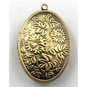 necklace Locket pendant, oval, copper, Bronze plated, 25x35mm, nickel free [FDCPD111BP]