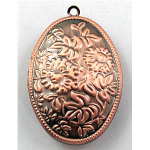 necklace Locket pendant, oval, copper, Red copper plated, 25x35mm, nickel free [FDCPD111RP]