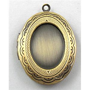 necklace pendant with bezel-pad, Locket, copper, Bronze plated, 23x30mm, nickel free [FDCPD112BP]