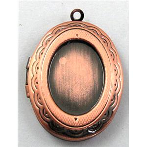 necklace Locket pendant with bezel-pad, copper, antique red, 23x30mm, nickel free [FDCPD112RP]