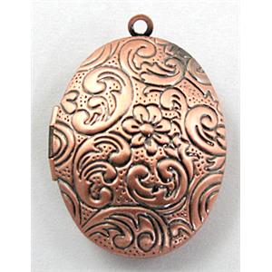 necklace Locket pendant, copper, antique red, 23x30mm, nickel free [FDCPD113RP]