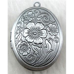 necklace Locket pendant, copper, antique silver plated, 23x30mm, nickel free [FDCPD114ASP]