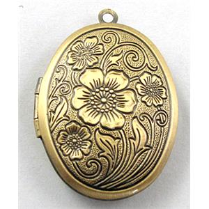 necklace Locket pendant, oval, copper, bronze plated, 23x30mm, nickel free [FDCPD114BP]