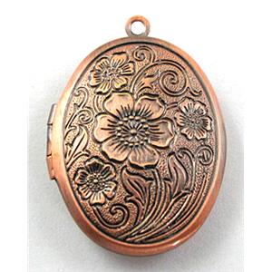 copper Locket, necklace pendant, red copper plated, 23x30mm, nickel free [FDCPD114RP]