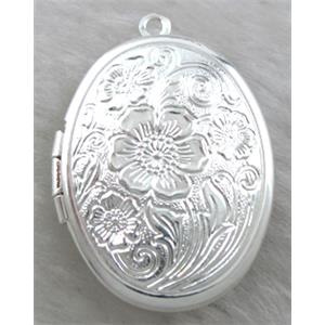 necklace pendant Locket, copper, silver plated, 23x30mm, nickel free [FDCPD114SP]