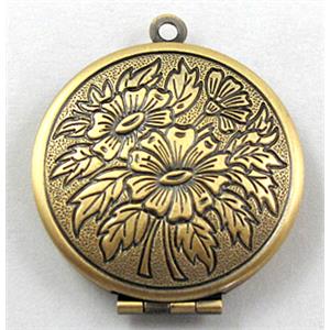 Locket, necklace pendant, flat-round, copper, bronze plated, 27mm dia, nickel free [FDCPD115BP]