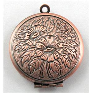 copper Locket, flat-round, necklace pendant, antique red, 27mm dia, nickel free [FDCPD115RP]