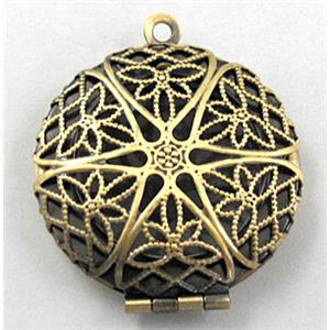necklace pendant, Locket, flat-round, copper, Bronze plated, 27mm dia, nickel free [FDCPD116BP]