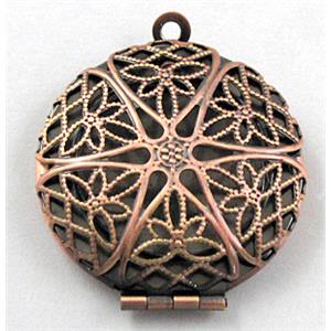 necklace Locket pendant, flat-round, copper, Red copper plated, 27mm dia, nickel free [FDCPD116RP]