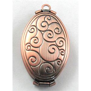 necklace Locket pendant, oval, copper, Red copper plated, 20x30mm, nickel free [FDCPD117RP]