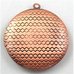 necklace pendant, Locket, copper, Red copper plated, 33mm dia, nickel free [FDCPD118RP]