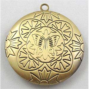 necklace Locket pendant, flat-round, copper, Bronze plated, 33mm dia, nickel free [FDCPD119BP]