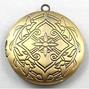 necklace Locket pendant,flat-round, copper, Bronze plated, 33mm dia, nickel free [FDCPD120BP]