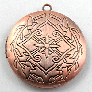 necklace Locket pendant, flat-round, copper, Red copper plated, 33mm dia, nickel free [FDCPD120RP]
