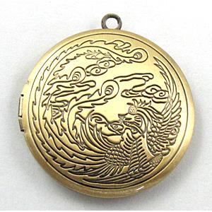 necklace Locket pendant, flat-round, copper, Bronze plated, 33mm dia, nickel free [FDCPD121BP]