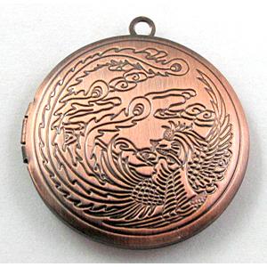 necklace Locket pendant, copper, Red copper plated, 33mm dia, nickel free [FDCPD121RP]