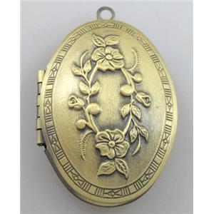 necklace Locket pendant, copper, oval, Bronze plated, 26x38mm, nickel free [FDCPD123BP]