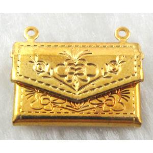 necklace Locket pendant, bag, copper, Golden plated, 20x14mm, nickel free [FDCPD126GP]