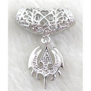 pinch hinged bail for necklace, copper, platinum plated, 30mm wide, hole:6x7mm, pendant:17x23mm,  bail wide [FDCPD133PP-123]