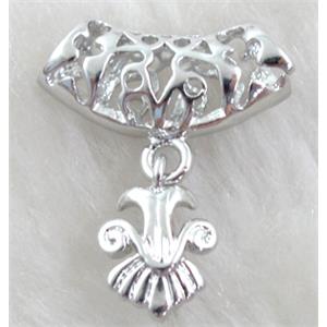 pinch hinged bail for necklace, copper, platinum plated, 20mm wide, hole:4x6mm, pendant: 10x13mm, bail wide [FDCPD134PP-140]