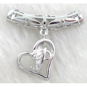 necklace hinged bail, pinch, heart, copper, platinum plated, 30mm wide, hole:4mm, pendant:16mm wide, bail wide: [FDCPD136PP-133]