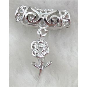 pinch hinged bail for necklace, flower, copper, platinum plated, 25mm wide, hole:5x6mm, pendant:10x20mm, bail wide: [FDCPD139PP-146]