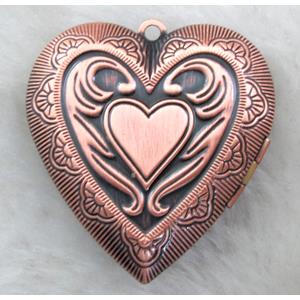 necklace heart Locket pendant, copper, Red copper, 40mm wide [FDCPD146RP]