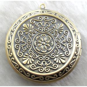 necklace Locket pendant, copper, Antique Bronze, 45mm dia [FDCPD147BP]