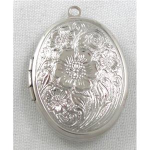necklace Locket pendant, copper, platinum plated, 23x30mm [FDCPD149PP]