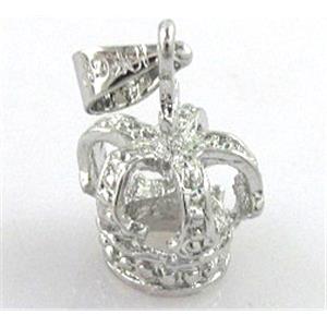 copper pendant. crown, platinum plated, 11x15mm [FDCPD151]