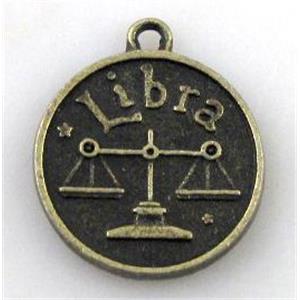 12 zodiac, Alloy pendant, bronze, 17mm dia [FDCPD154]