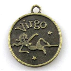 12 zodiac, Alloy pendant, bronze, 17mm dia [FDCPD155]