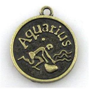 12 zodiac, Alloy pendant, bronze, 17mm dia [FDCPD156]